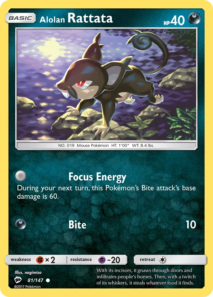2017 Burning Shadows Alolan Rattata Common #081/147 Common card image