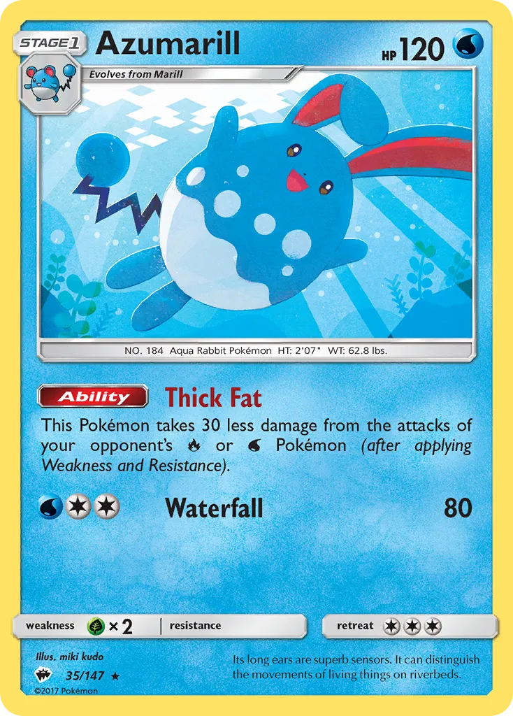 2017 Burning Shadows Azumarill Rare #035/147 Rare card image