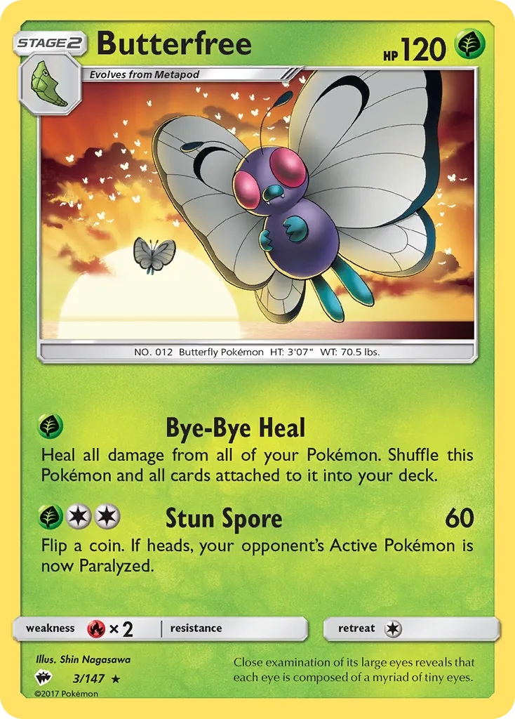 2017 Burning Shadows Butterfree Rare #003/147 Rare card image