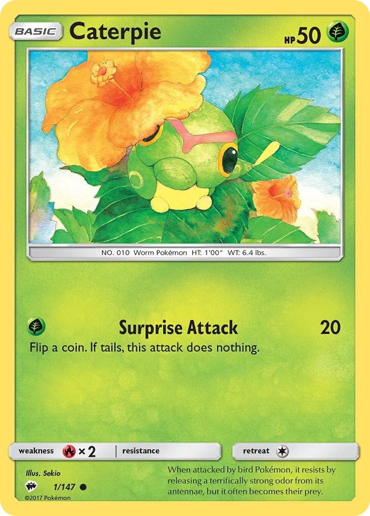 2017 Burning Shadows Caterpie Common #001/147 Common card image