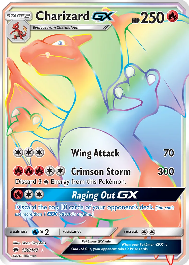 2017 Burning Shadows Charizard-GX #150/147 Rare Rainbow card image