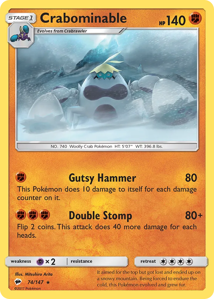 2017 Burning Shadows Crabominable Rare #074/147 Rare card image