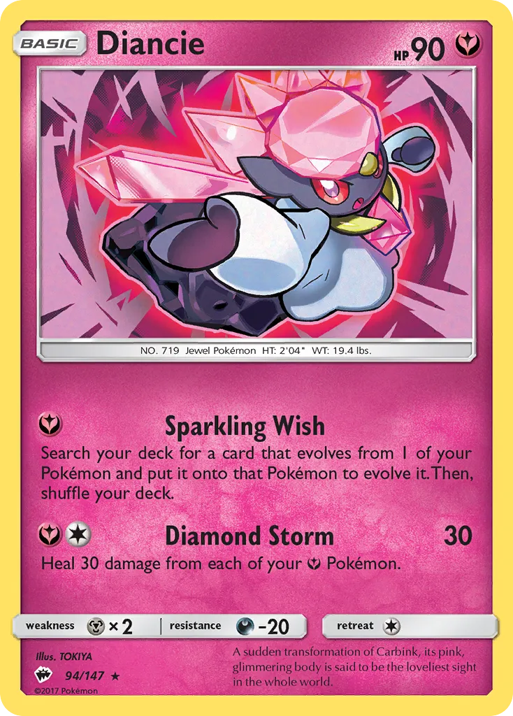 2017 Burning Shadows Diancie Rare Holo #094/147 Rare Holo card image