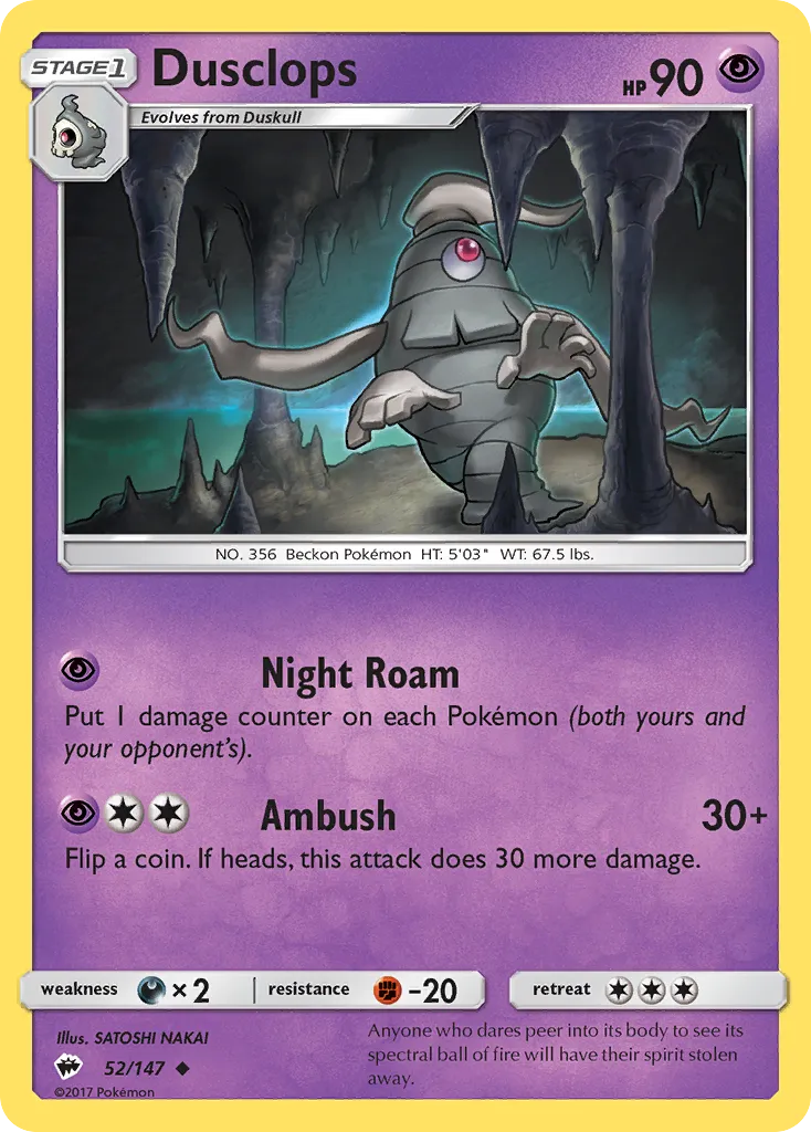 2017 Burning Shadows Dusclops Uncommon #052/147 Uncommon card image
