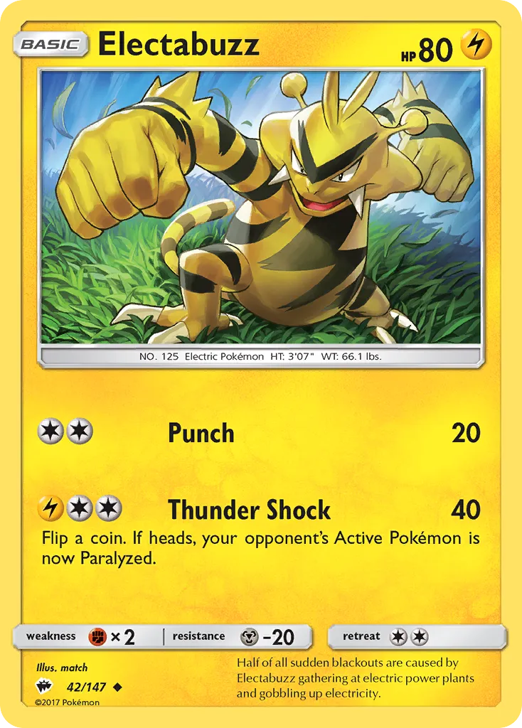 2017 Burning Shadows Electabuzz Uncommon #042/147 Uncommon card image