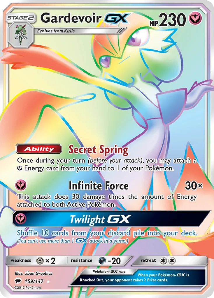 2017 Burning Shadows Gardevoir-GX #159/147 Rare Rainbow card image