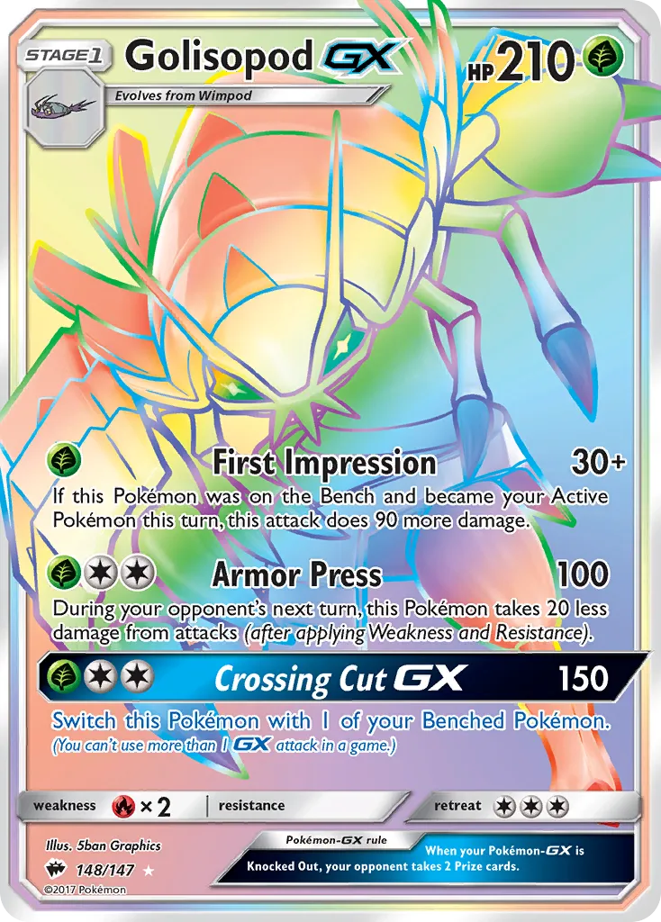 2017 Burning Shadows Golisopod-GX #129/147 Rare Ultra card image