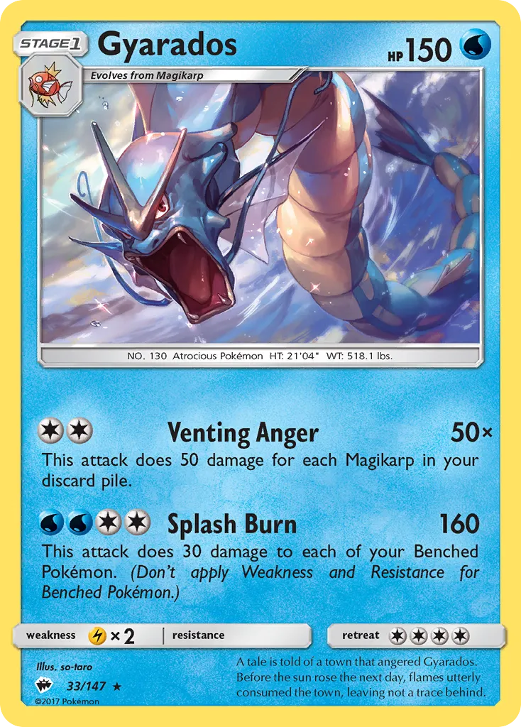 2017 Burning Shadows Gyarados Rare Holo #033/147 Rare Holo card image