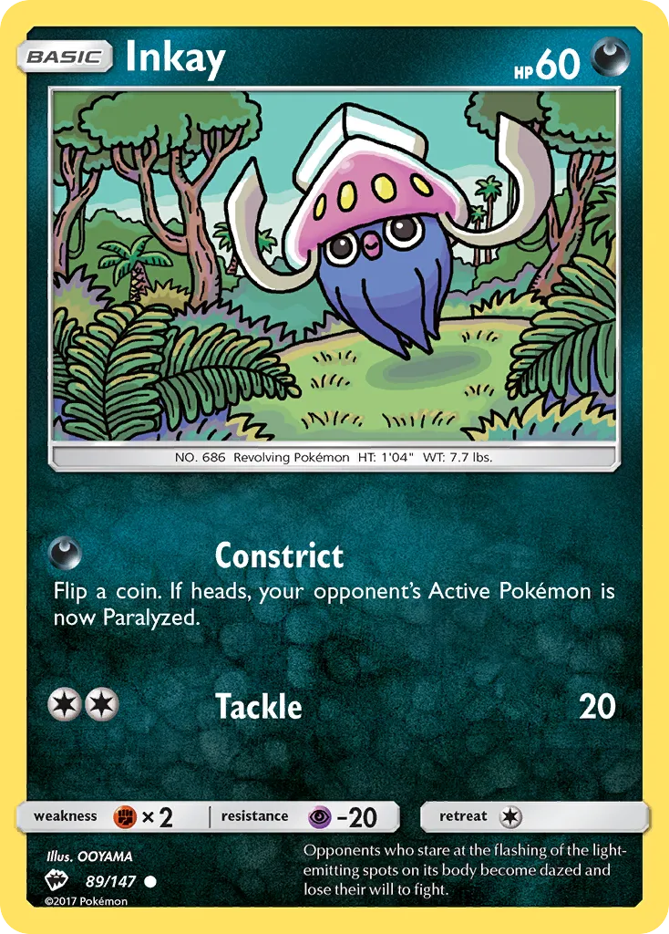 2017 Burning Shadows Inkay Common #089/147 Common card image