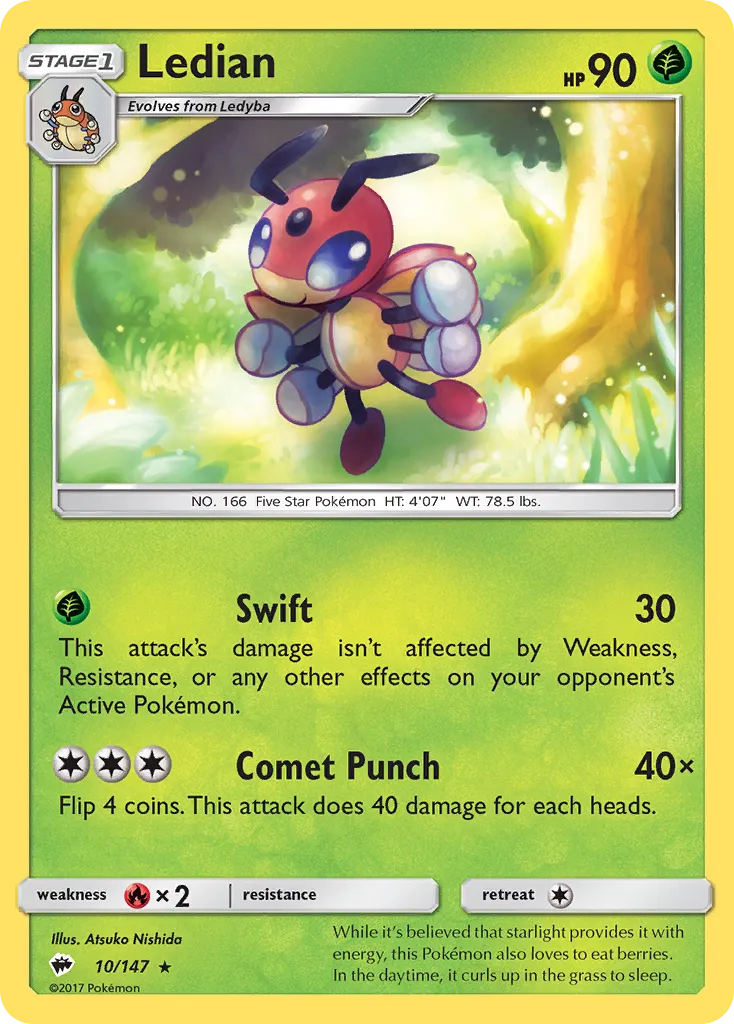 2017 Burning Shadows Ledian Rare #010/147 Rare card image