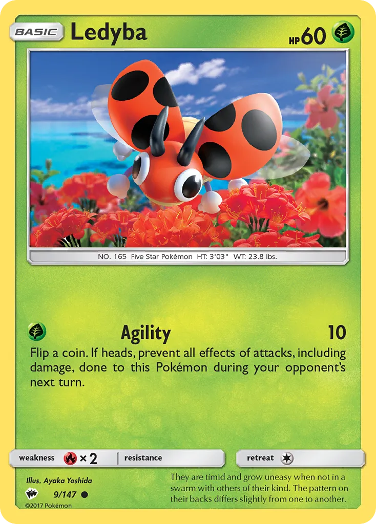 2017 Burning Shadows Ledyba Common #009/147 Common card image