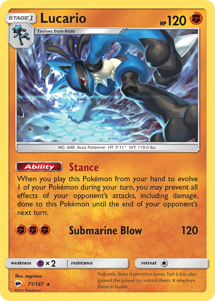 2017 Burning Shadows Lucario Rare Holo #071/147 Rare Holo card image
