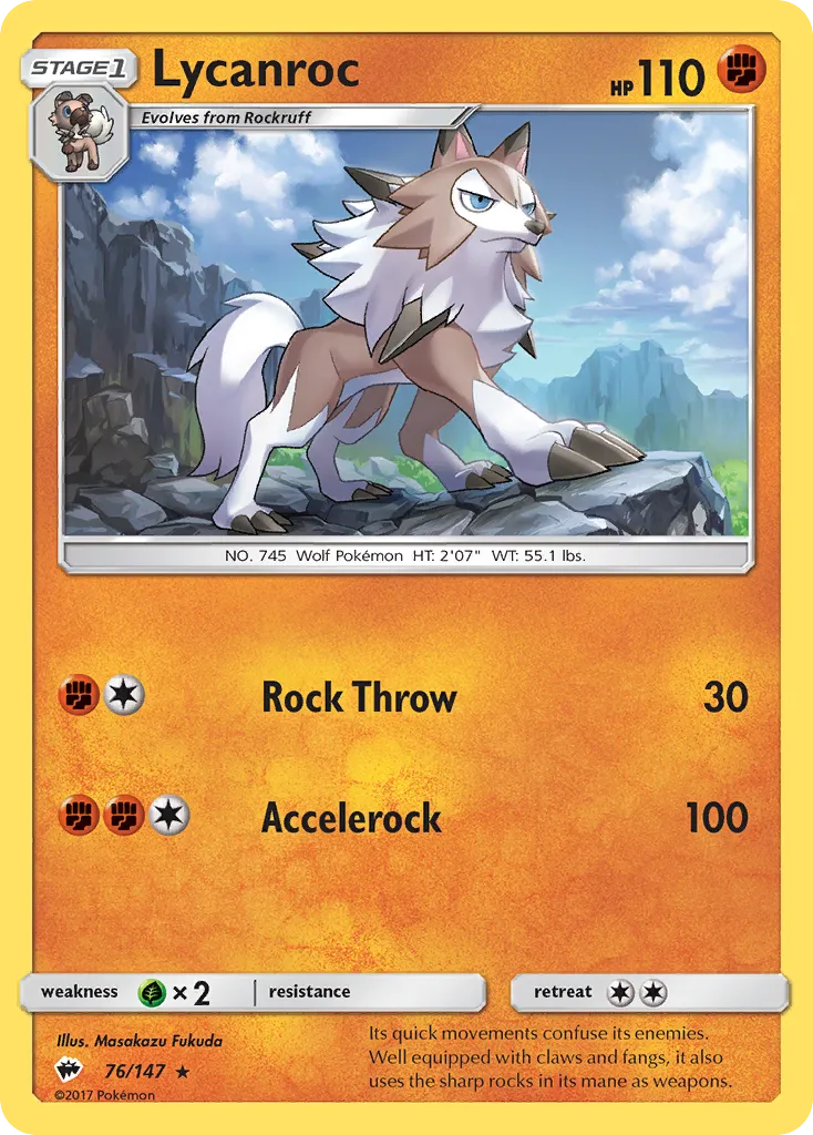2017 Burning Shadows Lycanroc #076/147 Rare card image