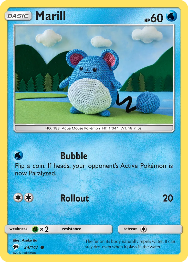 2017 Burning Shadows Marill Common #034/147 Common card image