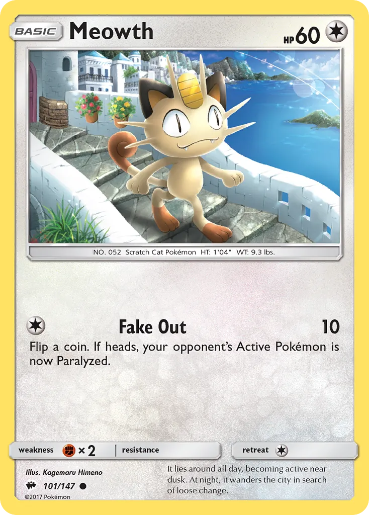 2017 Burning Shadows Meowth Common #101/147 Common card image