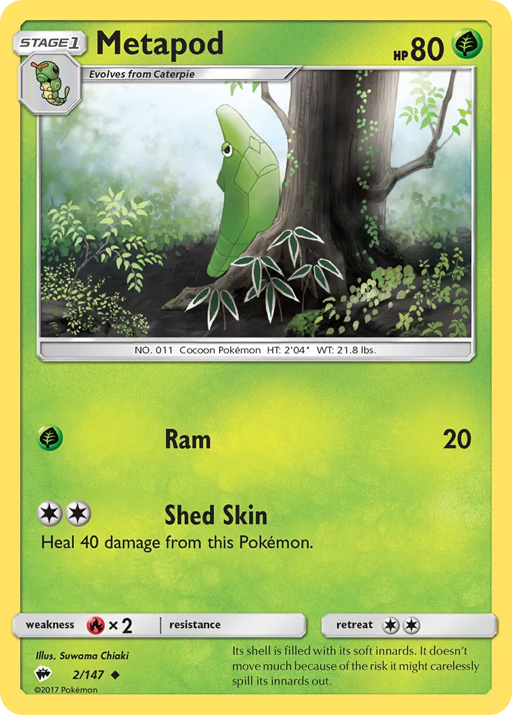 2017 Burning Shadows Metapod Uncommon #002/147 Uncommon card image