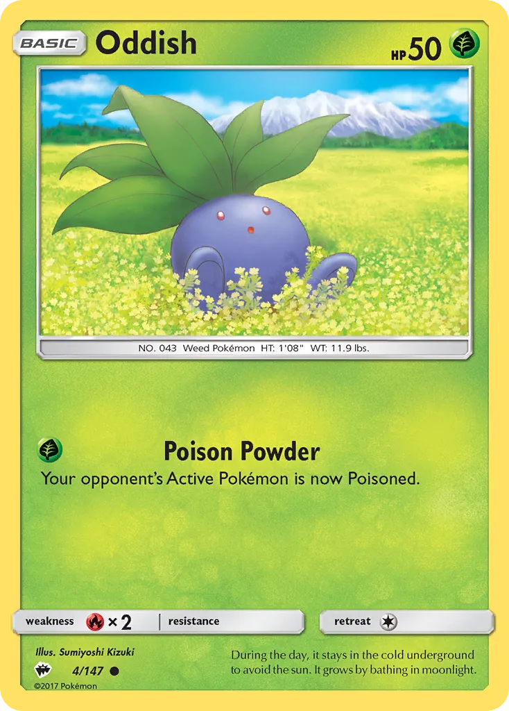2017 Burning Shadows Oddish Common #004/147 Common card image