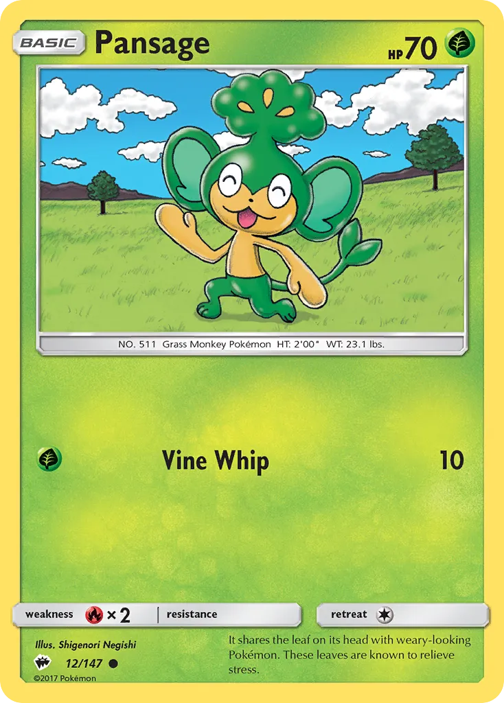 2017 Burning Shadows Pansage Common #012/147 Common card image