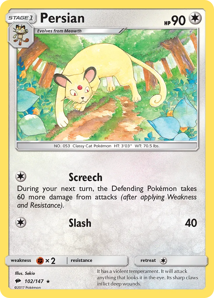 2017 Burning Shadows Persian Rare #102/147 Rare card image