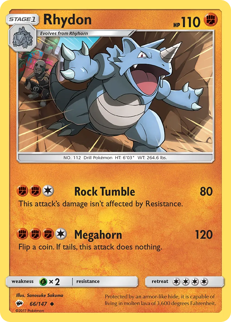 2017 Burning Shadows Rhydon Uncommon #066/147 Uncommon card image