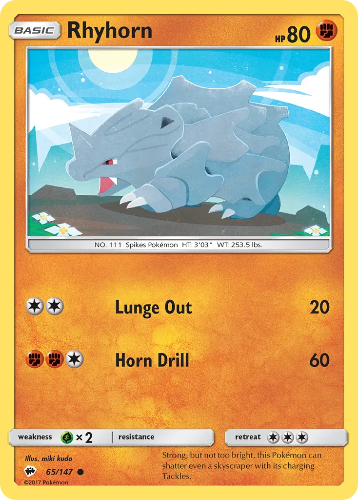 2017 Burning Shadows Rhyhorn Common #065/147 Common card image