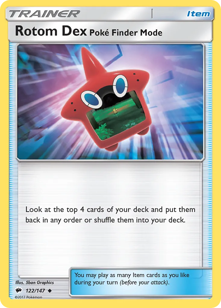 2017 Burning Shadows Rotom Dex Poké Finder Mode #122/147 Uncommon card image