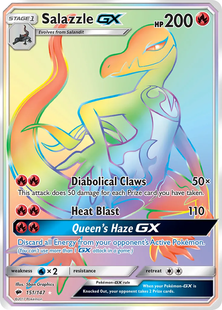 2017 Burning Shadows Salazzle-GX #151/147 Rare Rainbow card image