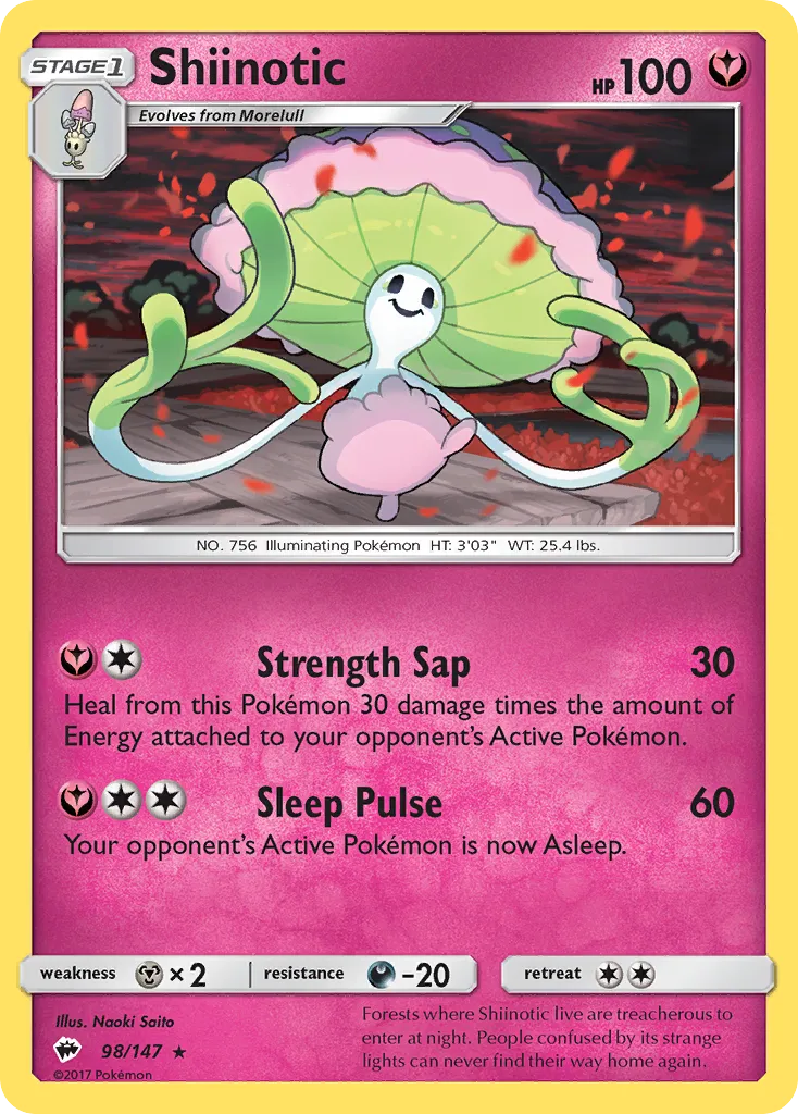 2017 Burning Shadows Shiinotic Rare #098/147 Rare card image