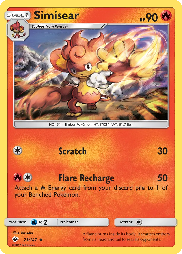 2017 Burning Shadows Simisear Uncommon #023/147 Uncommon card image