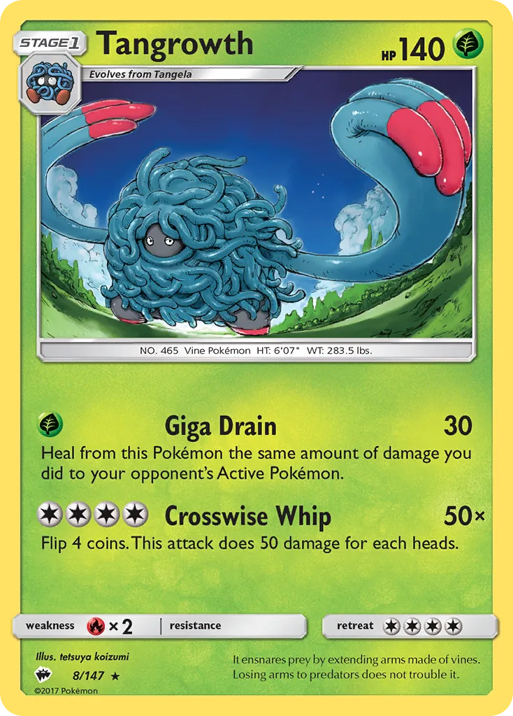 2017 Burning Shadows Tangrowth Rare #008/147 Rare card image