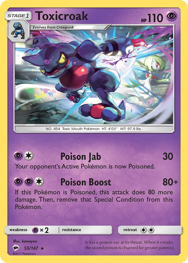 2017 Burning Shadows Toxicroak Rare #055/147 Rare card image