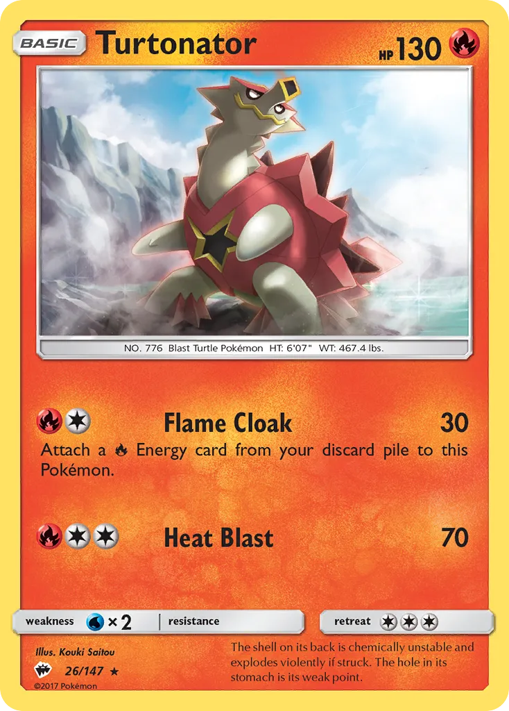 2017 Burning Shadows Turtonator Rare #026/147 Rare card image