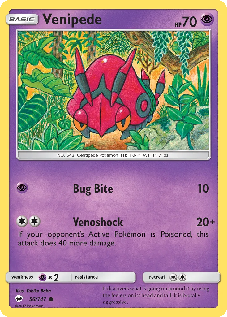 2017 Burning Shadows Venipede Common #056/147 Common card image