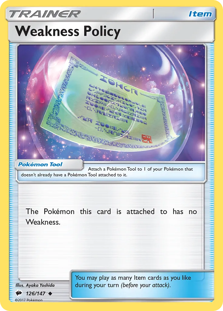 2017 Burning Shadows Weakness Policy Uncommon #126/147 Uncommon card image