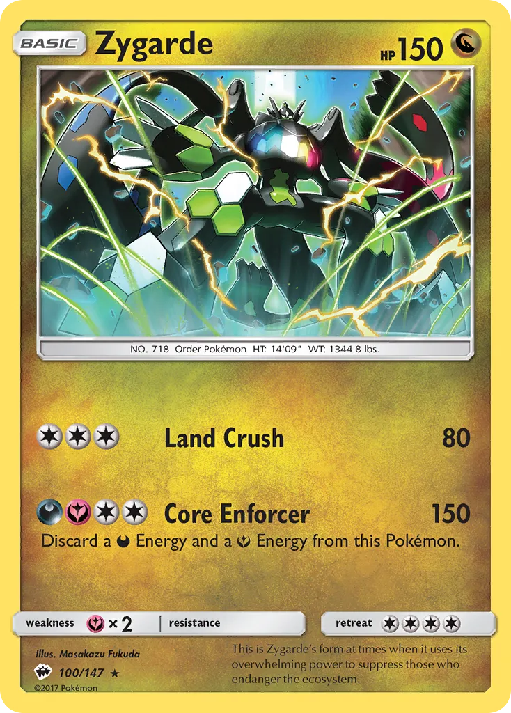 2017 Burning Shadows Zygarde Rare Holo #100/147 Rare Holo card image