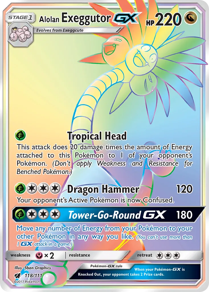 2017 Crimson Invasion Alolan Exeggutor-GX #118/111 Rare Rainbow card image
