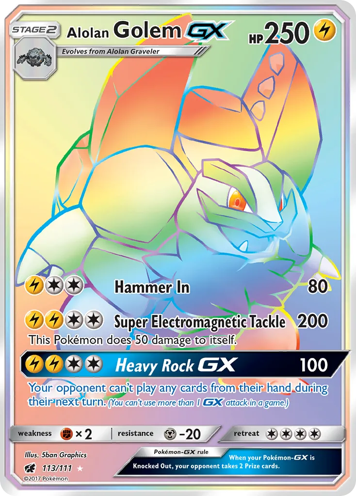 2017 Crimson Invasion Alolan Golem-GX #034/111 Rare Holo GX card image