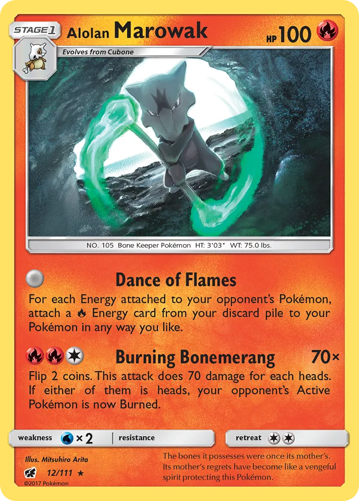 2017 Crimson Invasion Alolan Marowak Rare Holo #012/111 Rare Holo card image