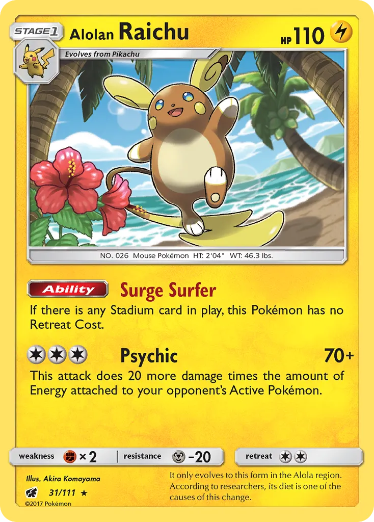 2017 Crimson Invasion Alolan Raichu #031/111 Rare Holo card image