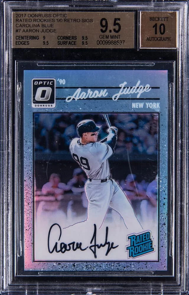 2017 Donruss Optic Aaron Judge Rated Rookies '90 Retro Signatures Carolina Blue #1990-AJ card image