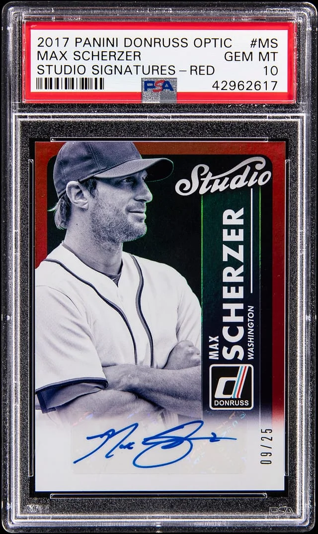 2017 Donruss Optic Max Scherzer Studio Signatures Red #STS-MS card image