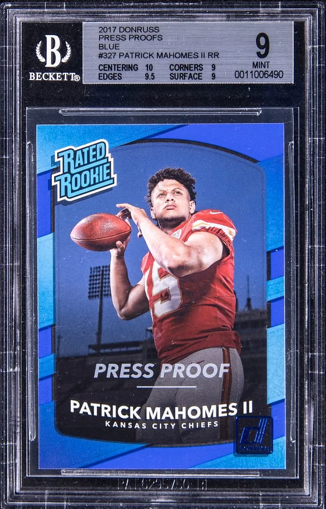 2017 Donruss Patrick Mahomes II Press Proofs Blue #327 card image