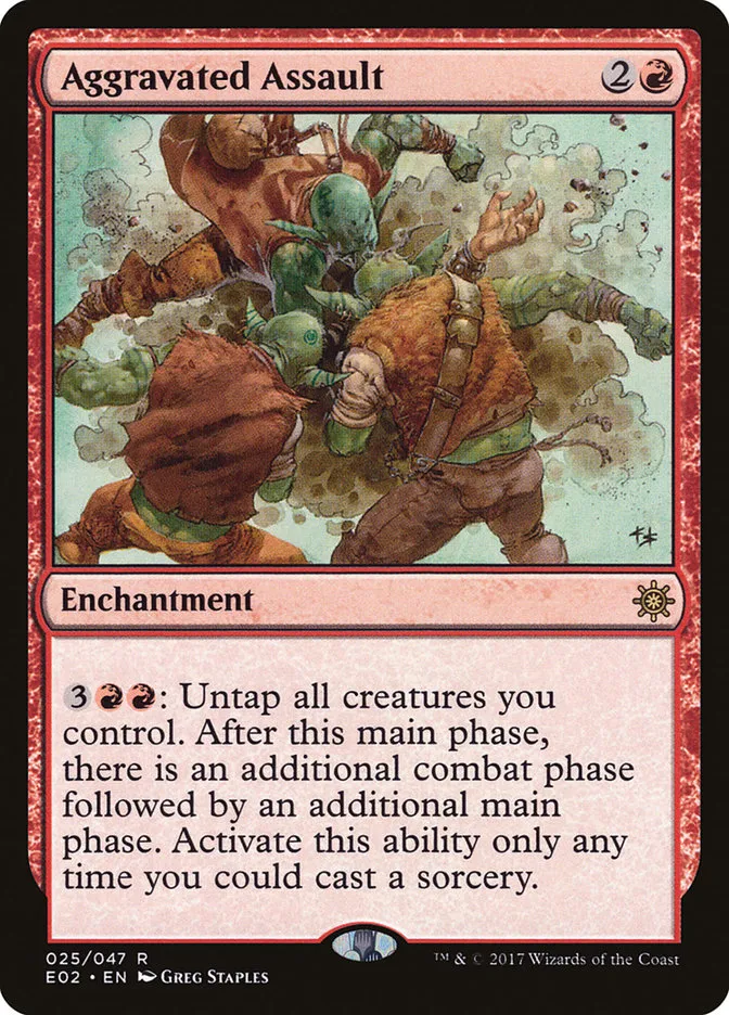 2017 Explorers of Ixalan Aggravated Assault rare #25 unlisted card image