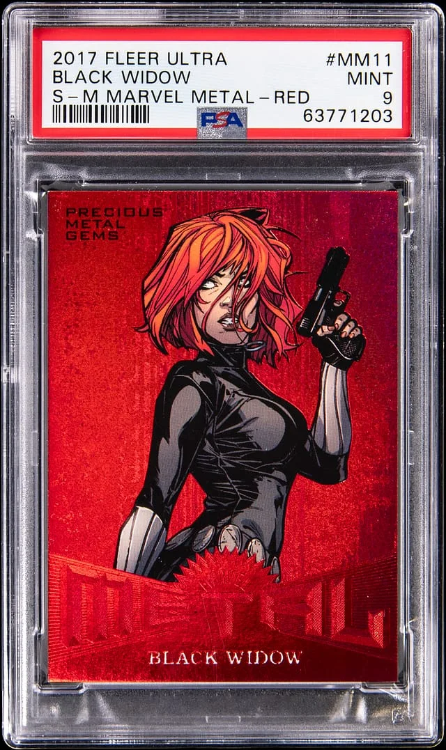 2017 Fleer Ultra Black Widow Marvel Metal Precious Metal Gems Red #MM11 card image