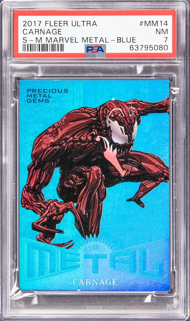 2017 Fleer Ultra Carnage (12/49) Spiderman Precious Metal Gems PMG Blue #MM14 card image