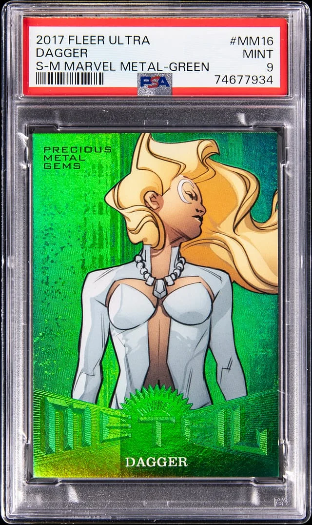 2017 Fleer Ultra Dagger Marvel Metal Precious Metal Gems Green #MM16 card image