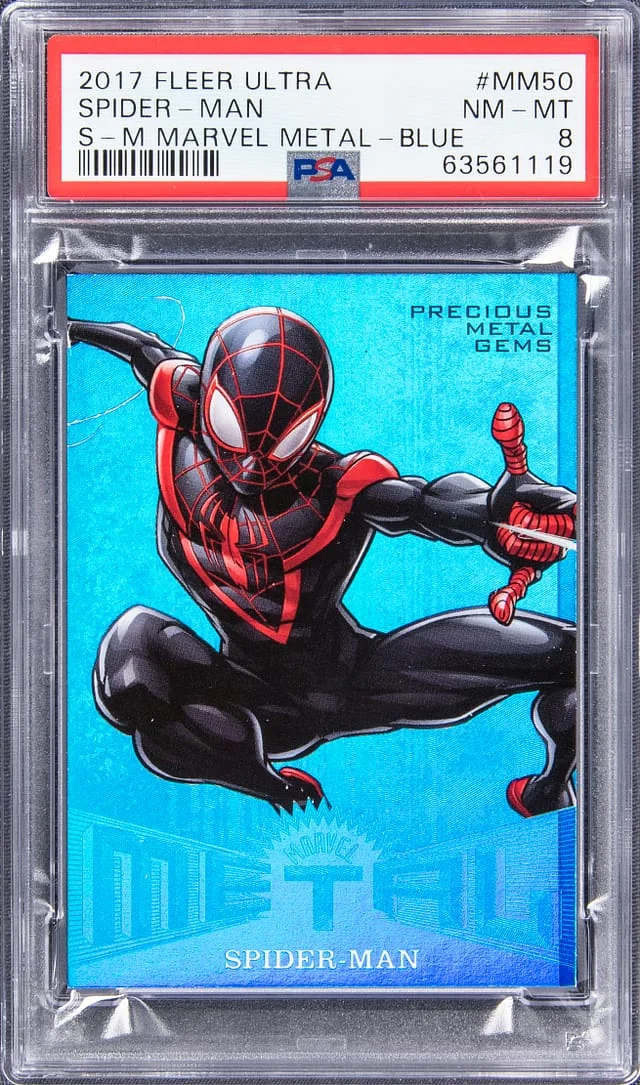 2017 Fleer Ultra Marvel Spider-Man Metal PMG Blue #MM50 card image