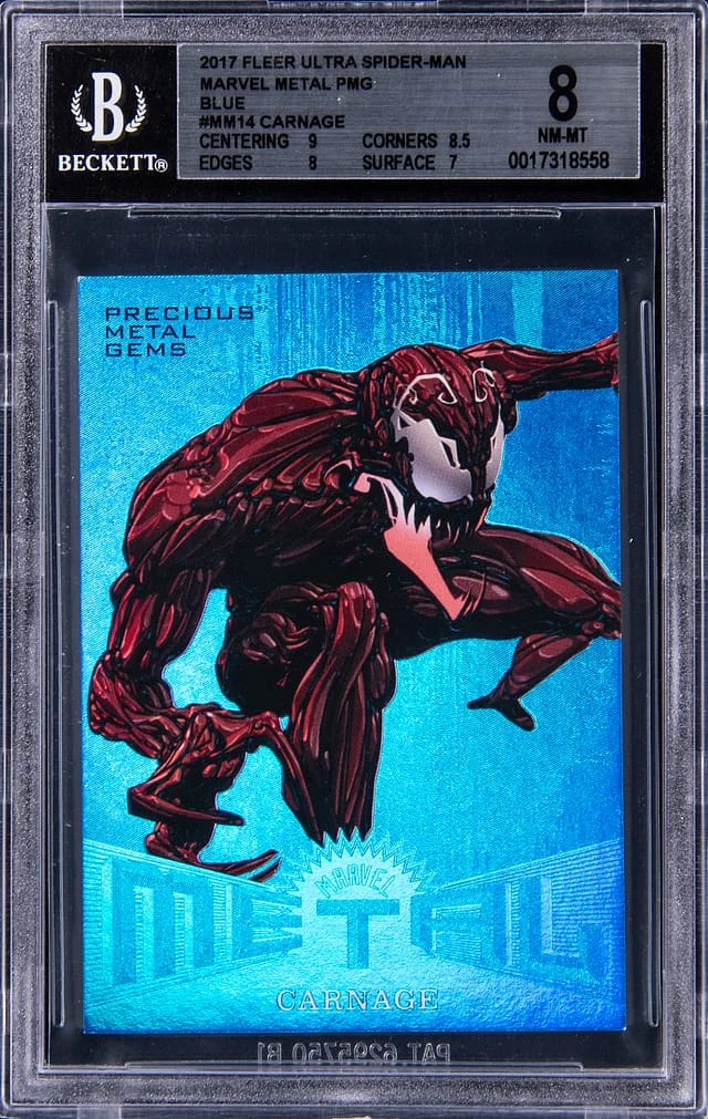 2017 Fleer Ultra Spider-Man Carnage Marvel Metal Precious Metal Gems (PMG) Blue #MM14 card image