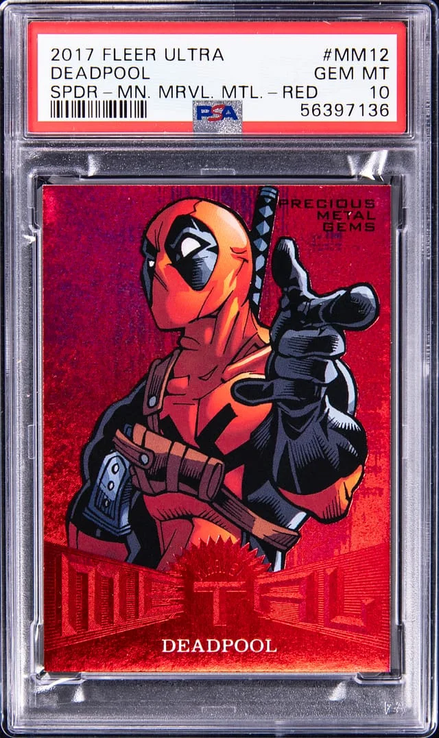 2017 Fleer Ultra Spider-Man Deadpool Marvel Metal Precious Metal Gems (PMG) Red #MM12 card image