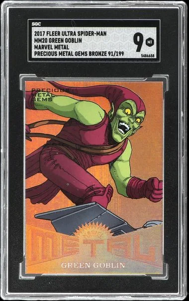 2017 Fleer Ultra Spider-Man Green Goblin Marvel Metal Precious Metal Gems (PMG) Bronze #MM20 card image